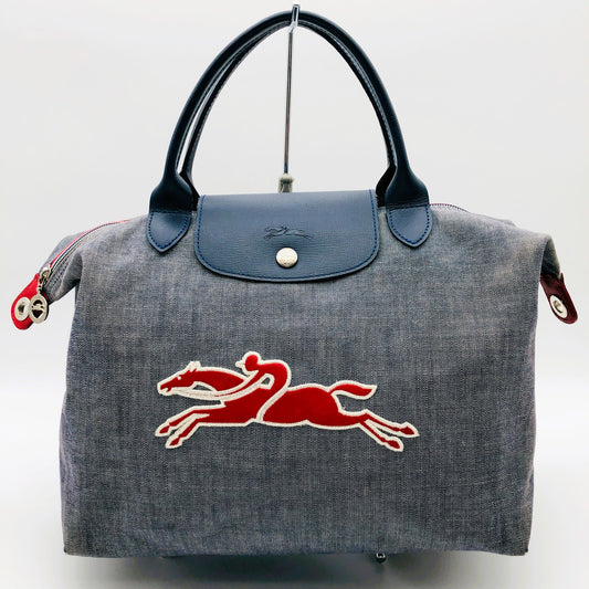 Pre-owned Limited Longchamp Victorie Le Pilage Embroidered Horse 2way Crossbody Hand Bag