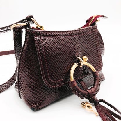 Pre-owned See By Chloe Python-embossed Joan Mini Dark Brown Crossbody Shoulder Bag