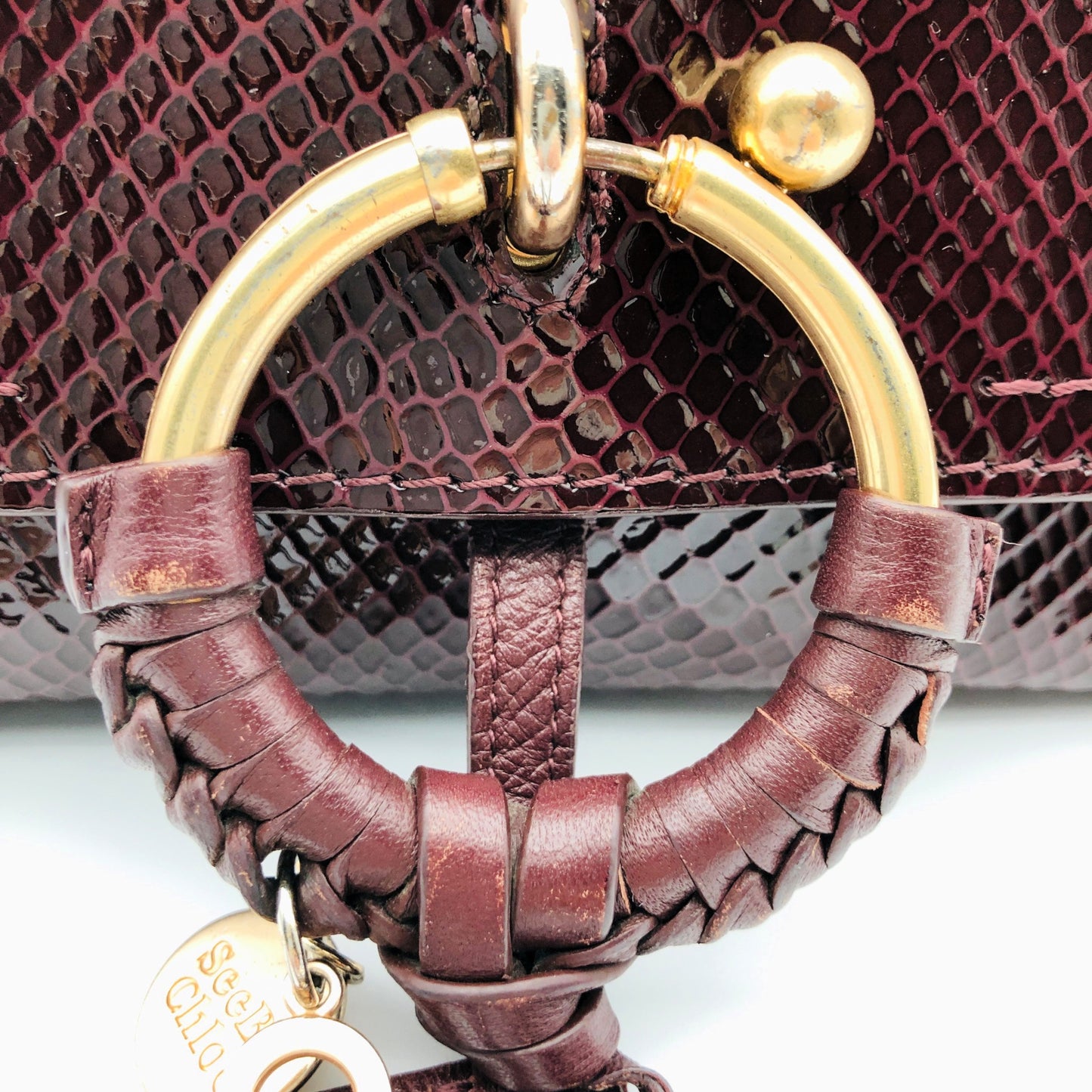 Pre-owned See By Chloe Python-embossed Joan Mini Dark Brown Crossbody Shoulder Bag