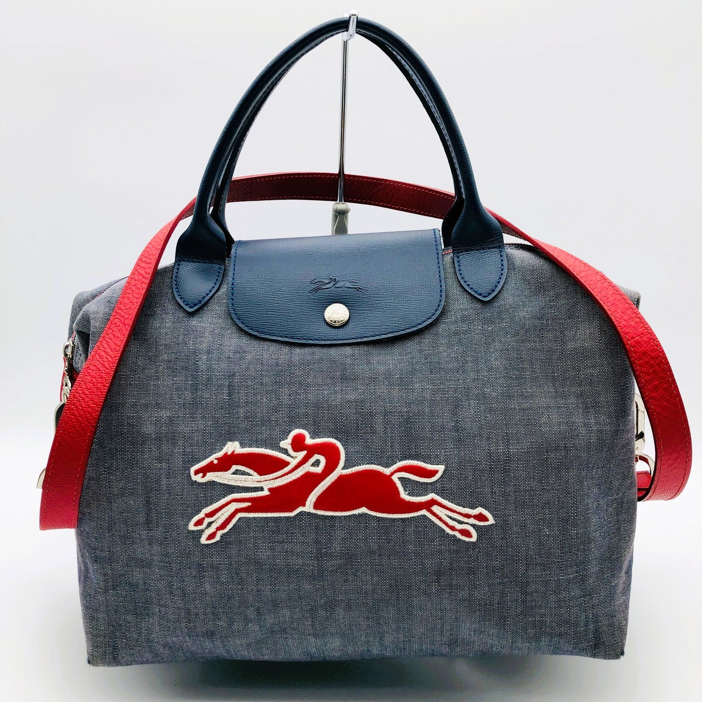 Pre-owned Limited Longchamp Victorie Le Pilage Embroidered Horse 2way Crossbody Hand Bag