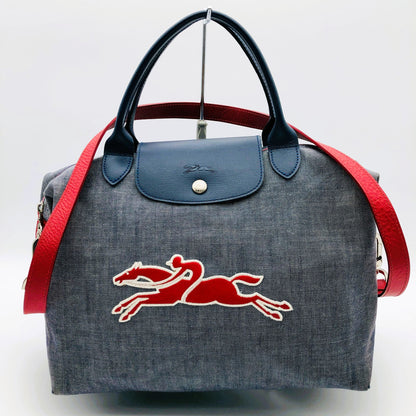 Pre-owned Limited Longchamp Victorie Le Pilage Embroidered Horse 2way Crossbody Hand Bag