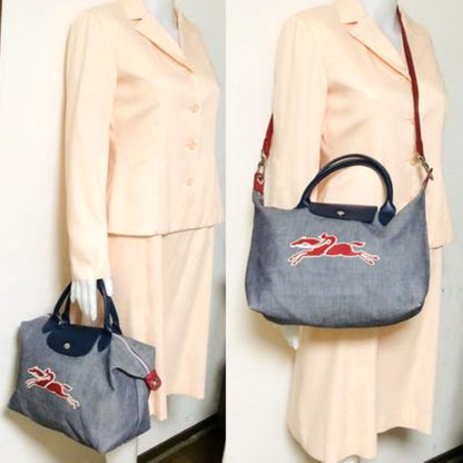 Pre-owned Limited Longchamp Victorie Le Pilage Embroidered Horse 2way Crossbody Hand Bag